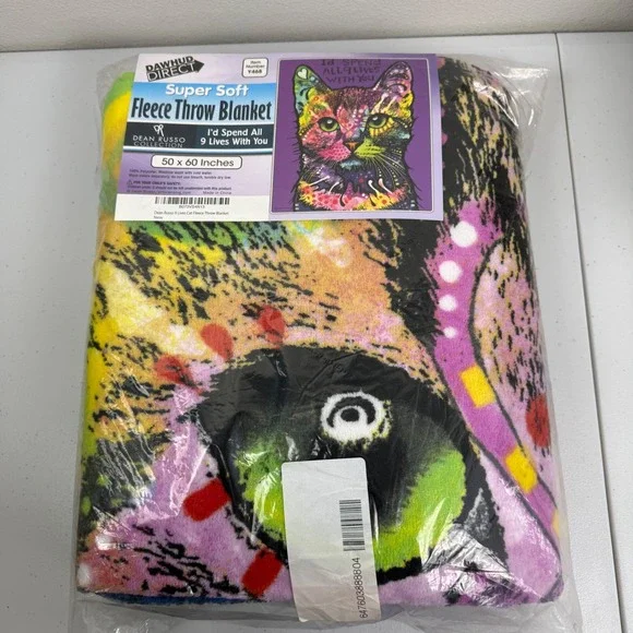 Dawhud Direct Dean Russo Cat Fleece Throw Blanket 50x60 Multi 9 Lives Pop Art - Picture 3 of 4